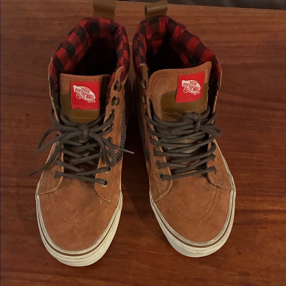 Vans Brown and Red High-Top Sneakers